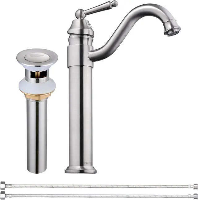 Alt view image 2 of 7 - Aquaterior Vessel Sink Faucet Single Handle Brushed Nickel Pop Up Drain Bathroom