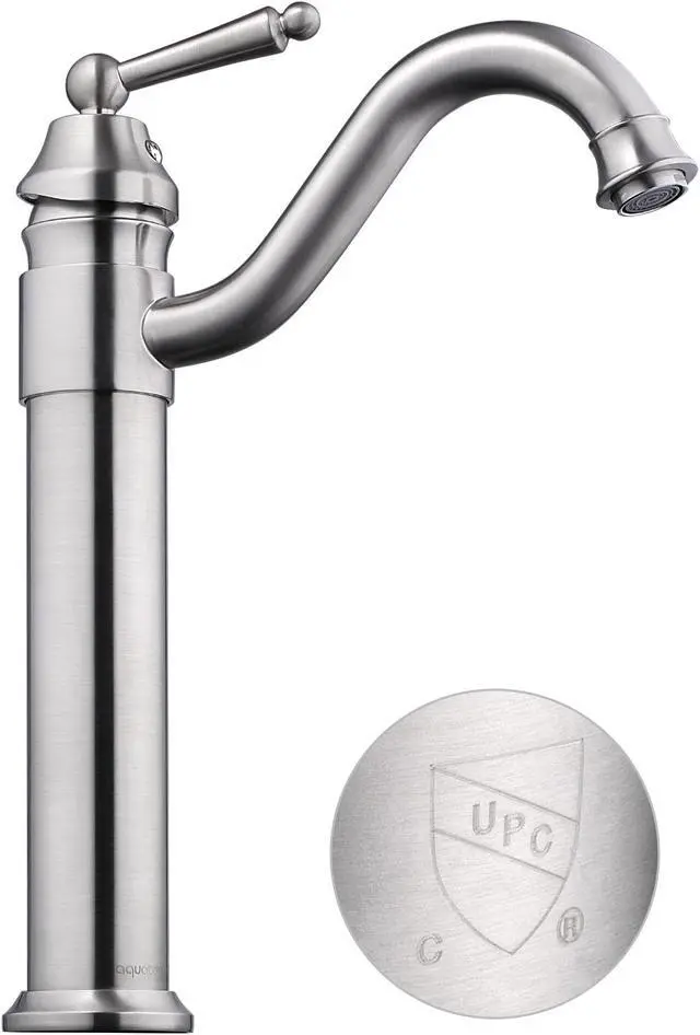Alt view image 5 of 7 - Aquaterior Vessel Sink Faucet Single Handle Brushed Nickel Pop Up Drain Bathroom