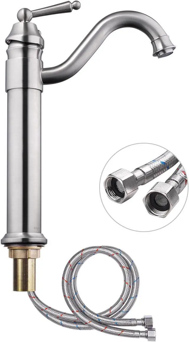 Alt view image 6 of 7 - Aquaterior Vessel Sink Faucet Single Handle Brushed Nickel Pop Up Drain Bathroom