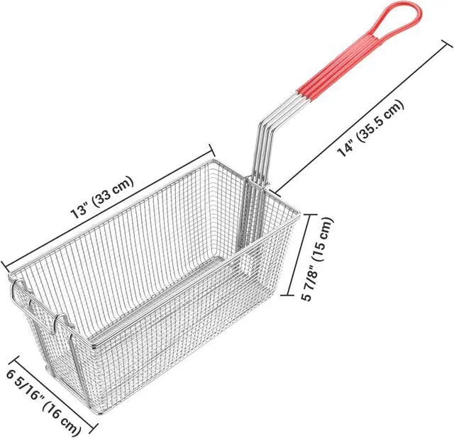 Alt view image 7 of 7 - WeChef 4 Pack Deep Fryer Baskets 13" x 6" x 6" Nickel Plating Heavy Duty Construction Fryer Basket with non-slip Handle for Commercial Restaurant Roadside Stall Red