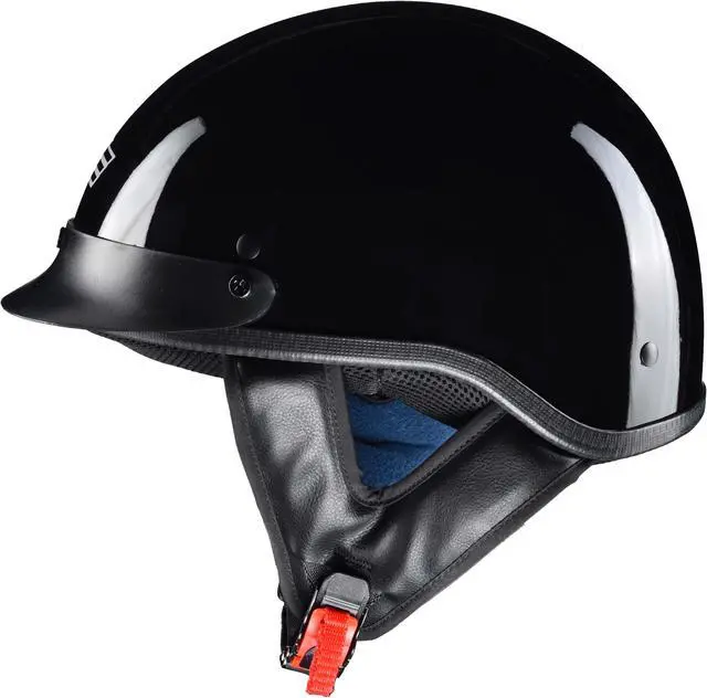 Alt view image 2 of 7 - AHR RUN-C Motorcycle Half Helmet DOT Approved Open Face Cruiser Bike High Gloss Black XL