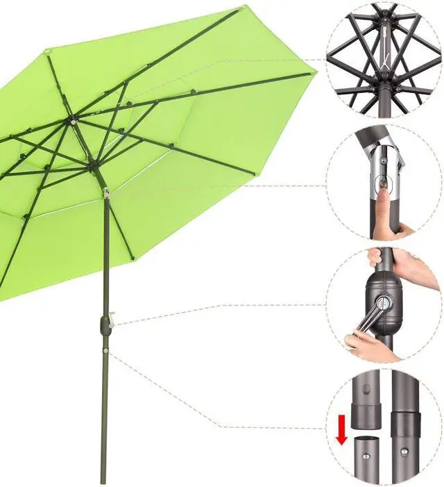 Alt view image 3 of 7 - Yescom 11 Ft 3 Tier Patio Umbrella with Protective Cover Crank Push to Tilt Poolside