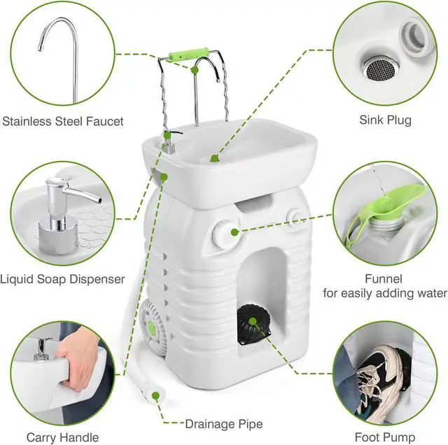 Alt view image 5 of 7 - Yescom 45L Portable Sink Hand Wash Station with Pump 12 Gallon Washing Outdoor Travel Camping Booth