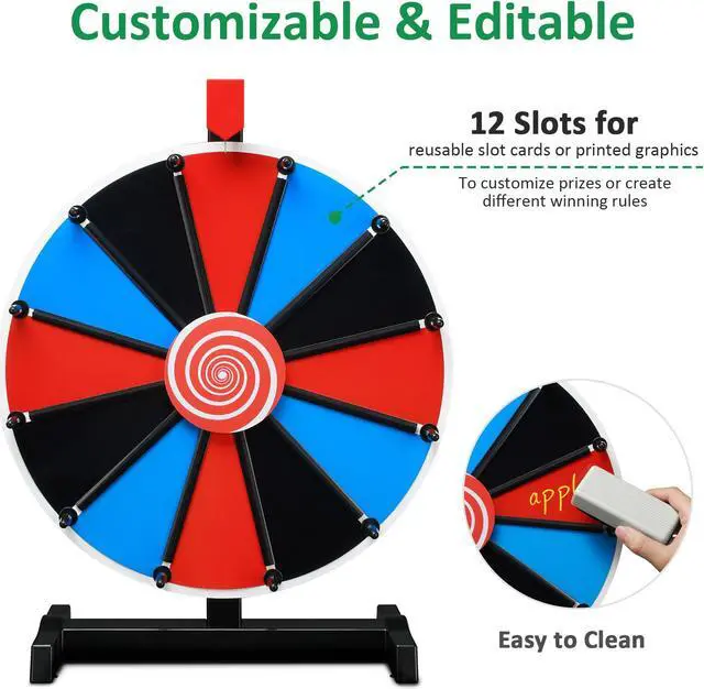 WinSpin 15" Tabletop DIY Color Prize Wheel 12 Slot Editable Spin Game ...