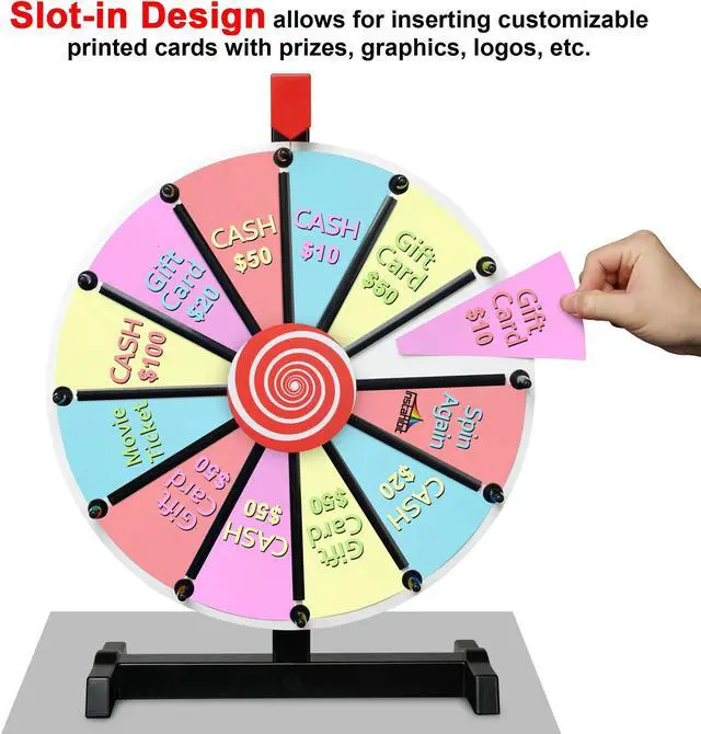 WinSpin 15" Tabletop DIY Color Prize Wheel 12 Slot Editable Spin Game ...