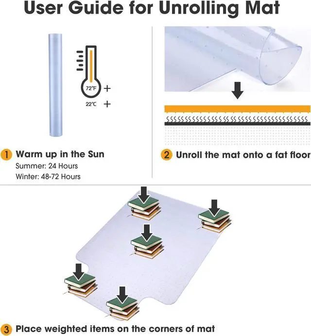 Alt view image 7 of 7 - Yescom Clear Office Chair Mat for Low Pile Carpet 48" x 36" Thicken 1/8" with Lip Plastic Floor Protector Home Studio