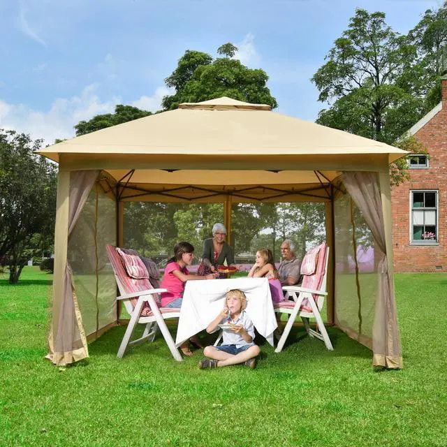 Alt view image 2 of 7 - Yescom 11x11ft Pop-Up Gazebo Tent with Mesh Sidewall Canopy Shelter Outdoor Home Patio