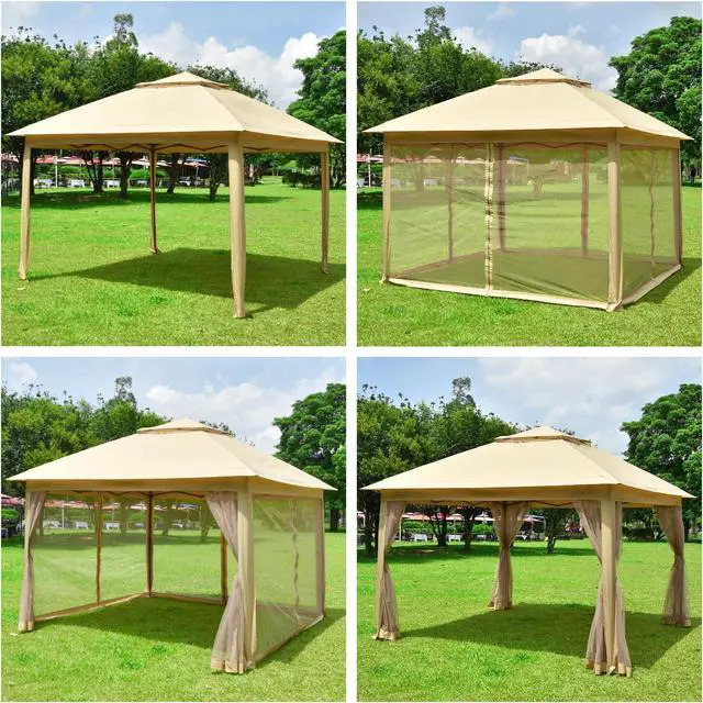 Alt view image 4 of 7 - Yescom 11x11ft Pop-Up Gazebo Tent with Mesh Sidewall Canopy Shelter Outdoor Home Patio