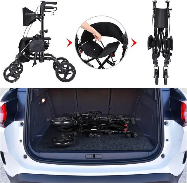 Alt view image 2 of 7 - Yescom 2 in 1 Rollator Walker Folding Transport Chair Padded Backrest for Senior