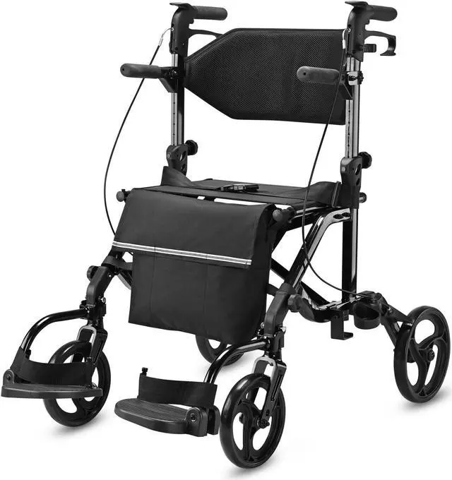 Main image of Yescom 2 in 1 Rollator Walker Folding Transport Chair Padded Backrest for Senior