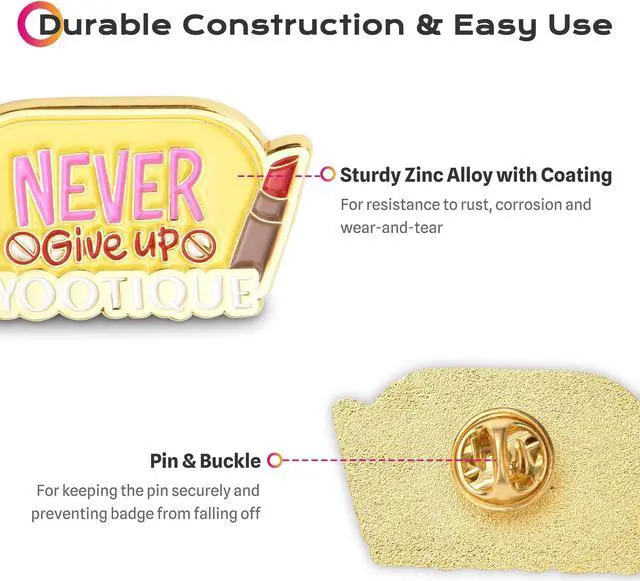 Alt view image 4 of 7 - Byootique Inspirational Quote Badge Set Pin Brooch Enamel for Makeup Bag 2 Packs