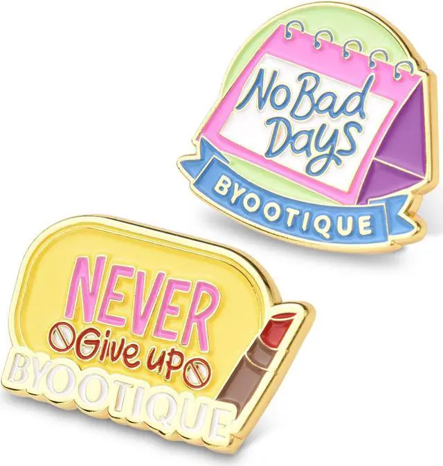 Alt view image 2 of 7 - Byootique Inspirational Quote Badge Set Pin Brooch Enamel for Makeup Bag 2 Packs