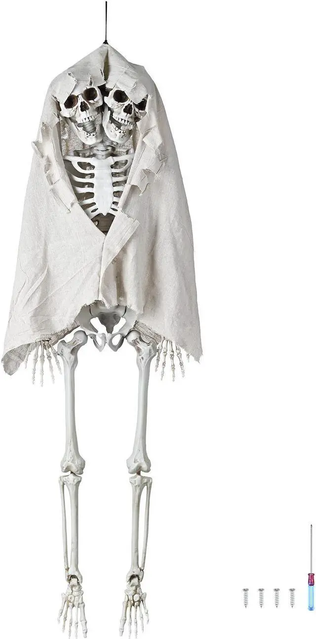 Alt view image 6 of 7 - Yescom Life Size Skeleton Poseable Full Size Two Head 5.4Ft Halloween Party Decoration Haunted House 2024