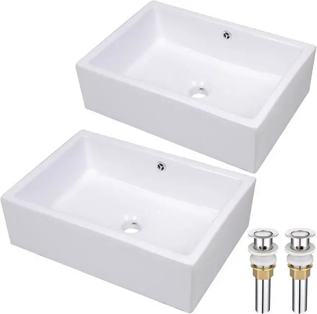 Alt view image 6 of 11 - Aquaterior® 2 Pcs Rectangle Porcelain Above Counter Vessel Sink Ceramic Basin with Drain Overflow