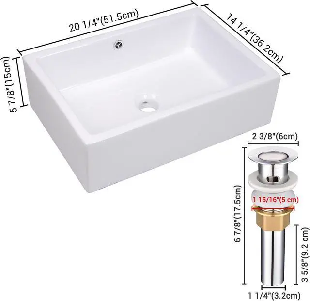 Alt view image 7 of 11 - Aquaterior® 2 Pcs Rectangle Porcelain Above Counter Vessel Sink Ceramic Basin with Drain Overflow