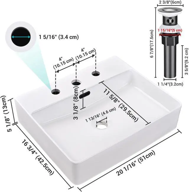 Alt view image 6 of 7 - Aquaterior 20" Rectangle Bathroom Vessel Sink White Ceramic Above Counter Basin