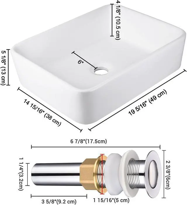Alt view image 10 of 12 - Aquaterior® 2 Pcs Rectangle Porcelain Above Counter Vessel Vanity Sink Ceramic Wash Basin with Drain