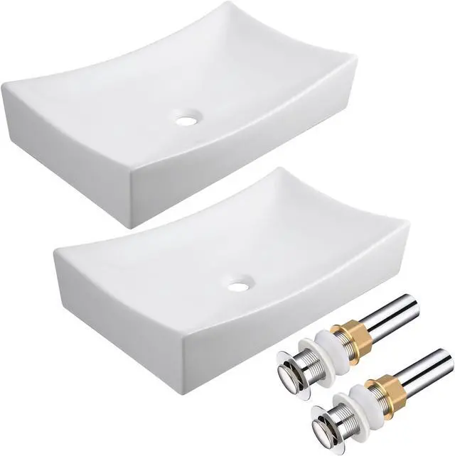 Alt view image 7 of 12 - Aquaterior® 2 Pack Rectangle Porcelain Above Counter Vessel Sink Basin with Chrome Pop up Drain