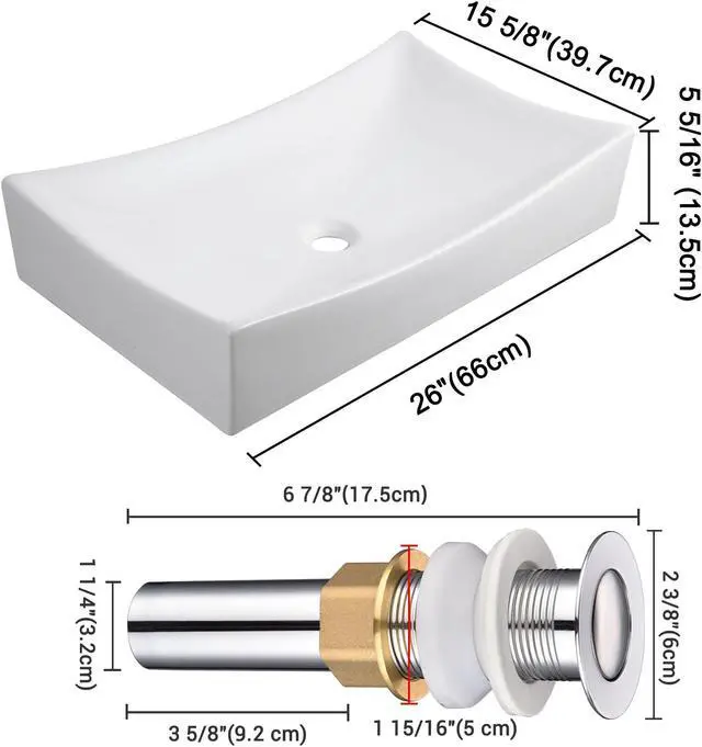 Alt view image 10 of 12 - Aquaterior® 2 Pack Rectangle Porcelain Above Counter Vessel Sink Basin with Chrome Pop up Drain