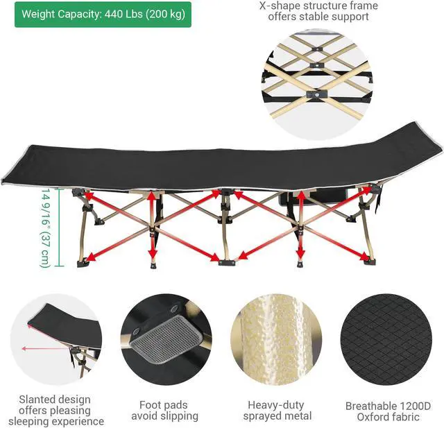Alt view image 5 of 7 - Potable Folding Camping Cot Bed Carry Bag for Travel Home Lounging Office Rest