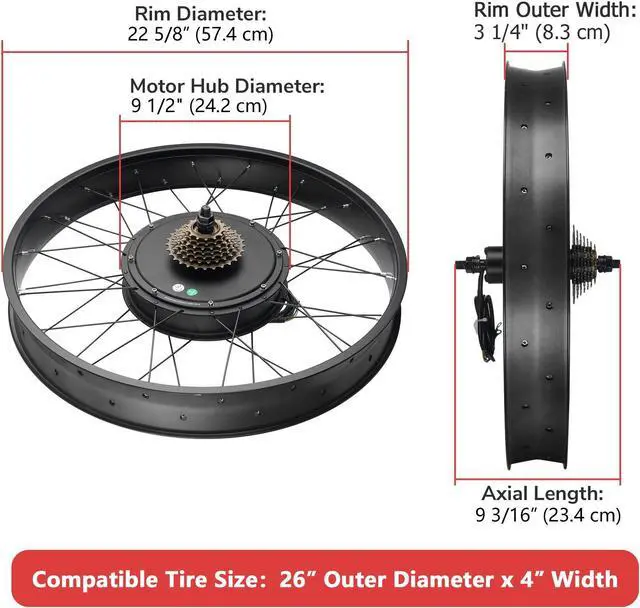 Alt view image 3 of 7 - Yescom 26"x4" Fat Tire 48V Ebike Electric Rear Wheel Bicycle Conversion Kit LCD 1500W Dual Controller