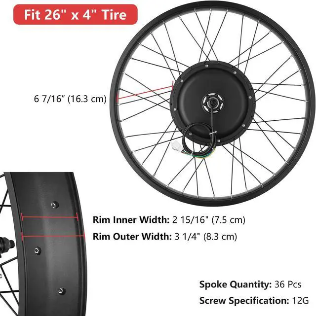 Alt view image 5 of 7 - Yescom 26"x4" Fat Tire 48V Ebike Electric Rear Wheel Bicycle Conversion Kit LCD 1500W Dual Controller