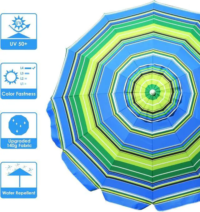 Alt view image 4 of 7 - Yescom 7 Ft Striped Outdoor Umbrella UV Protection Sunshade Tilt Sand Anchor