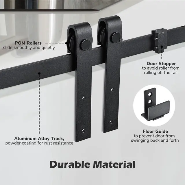 Alt view image 4 of 7 - 4 Ft. Mini Sliding Single Barn Door Hardware Roller Track Rail Kit Cabinet TV Stand Closet Kitchen