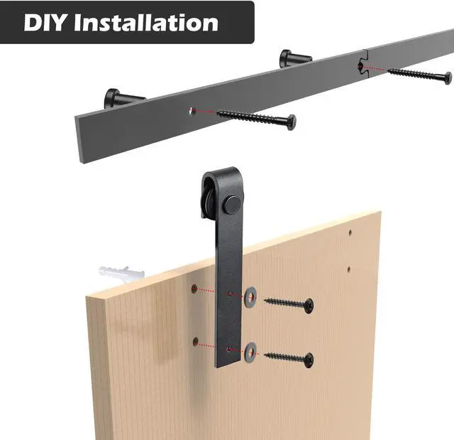 Alt view image 5 of 7 - 4 Ft. Mini Sliding Single Barn Door Hardware Roller Track Rail Kit Cabinet TV Stand Closet Kitchen