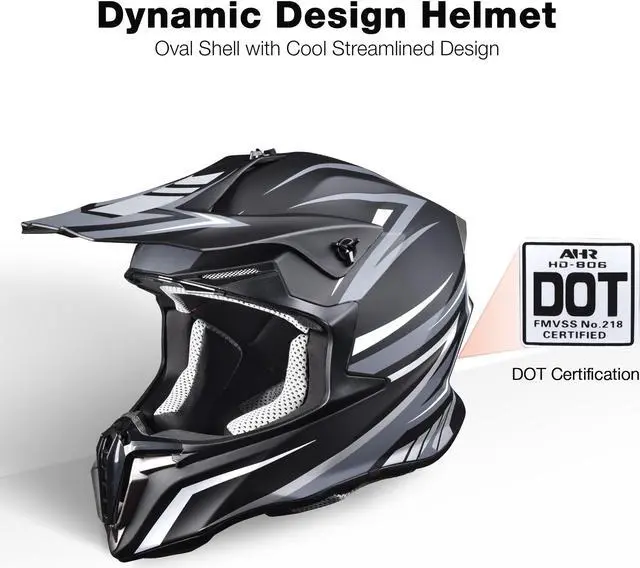 Alt view image 3 of 7 - AHR Offroad Full Face Motorcycle Helmet Motocross Dirt Bike ATV DOT Approved M