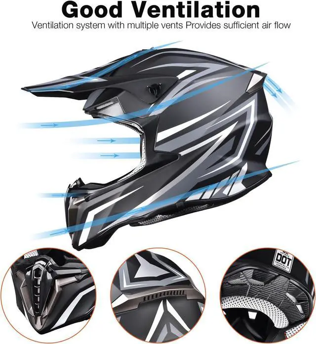 Alt view image 5 of 7 - AHR Offroad Full Face Motorcycle Helmet Motocross Dirt Bike ATV DOT Approved M