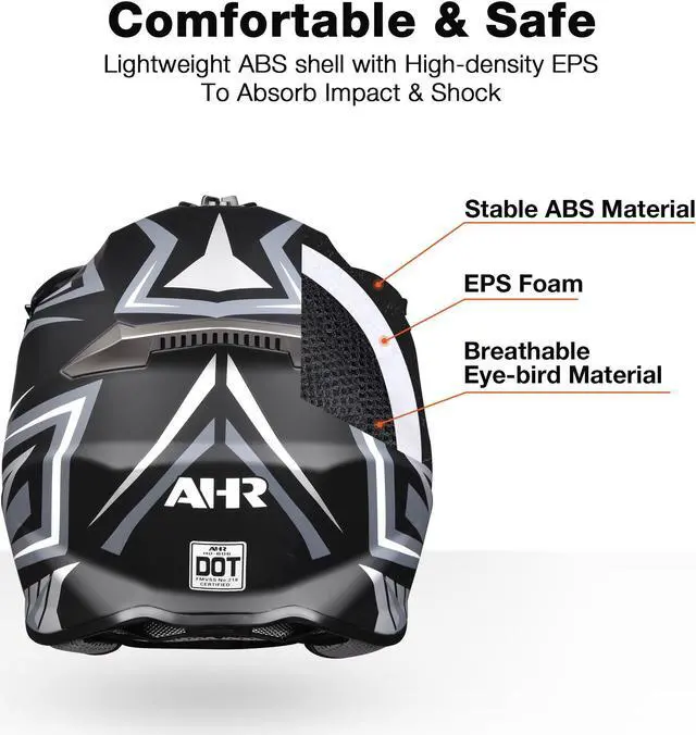 Alt view image 4 of 7 - AHR Offroad Full Face Motorcycle Helmet Motocross Dirt Bike ATV DOT Approved M
