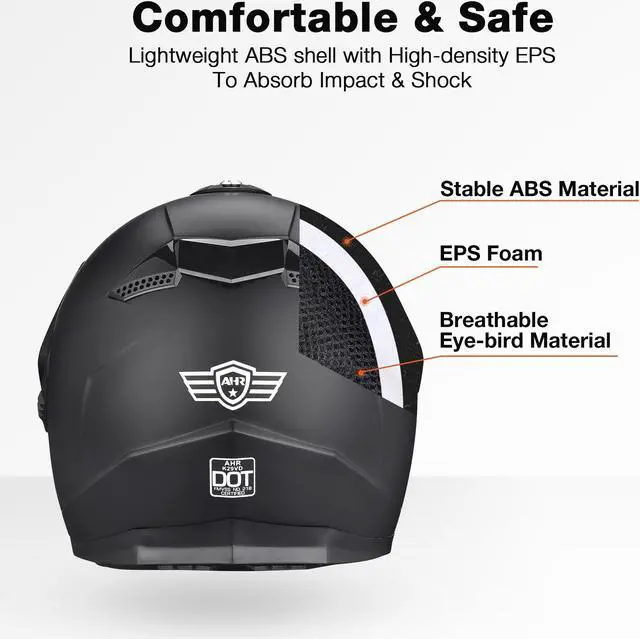 Alt view image 6 of 7 - AHR Dual Sport Full Face Motorcycle Helmet Motocross Offroad Bike w/ Sun Visor