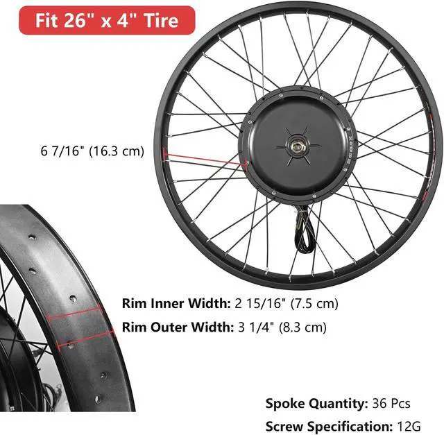 Alt view image 6 of 7 - Yescom 26"x4" Fat Tire 48V Ebike Electric Front Wheel Bicycle Conversion Kit LCD 1500W Dual Controller