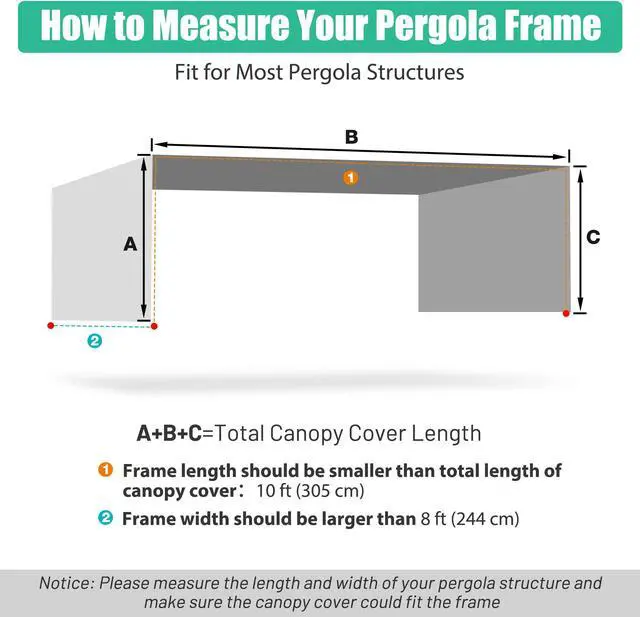 Alt view image 6 of 7 - 8x10 Ft Universal Pergola Canopy Replacement Cover Sun Shade Rod Pocket Patio