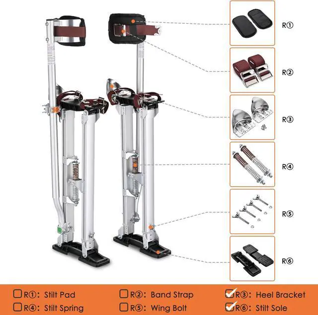 Alt view image 2 of 7 - 1 Pair Stilt Soles & Heel Bracket Replacement Kit for Drywall Stilts Painting