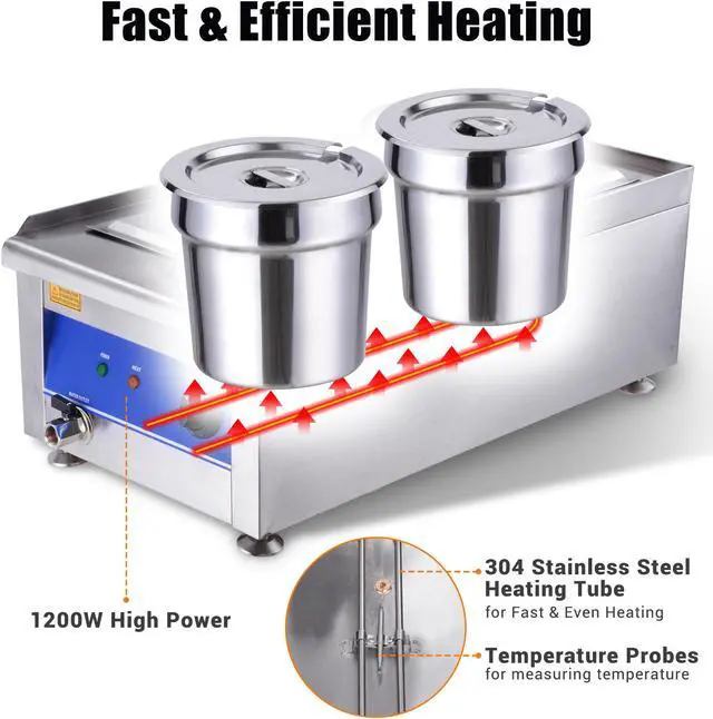 Alt view image 7 of 7 - 1200W Dual Pots Countertop Food Warmer Stainless Steel Commercial Bain Marie