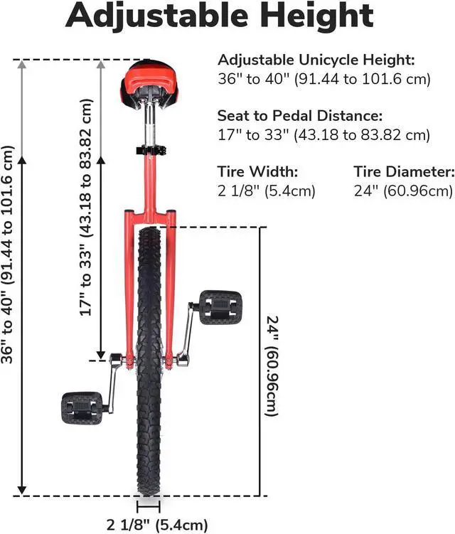 Alt view image 3 of 7 - Yescom 24 In Wheel Outdoor Unicycle Adjustable Seat Anti-Skid Pedal Circus Bike for Adults Teenagers Kids, Red