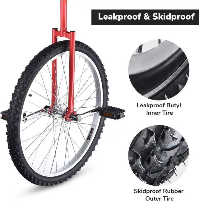 Alt view image 4 of 7 - Yescom 24 In Wheel Outdoor Unicycle Adjustable Seat Anti-Skid Pedal Circus Bike for Adults Teenagers Kids, Red