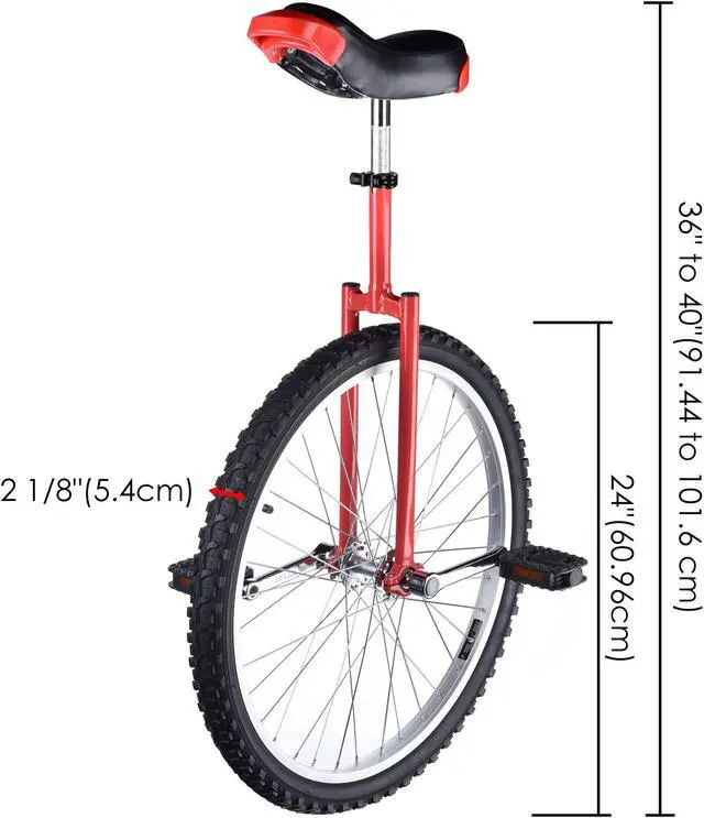 Alt view image 5 of 7 - Yescom 24 In Wheel Outdoor Unicycle Adjustable Seat Anti-Skid Pedal Circus Bike for Adults Teenagers Kids, Red