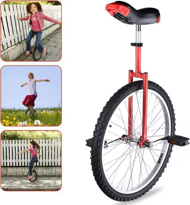 Alt view image 7 of 7 - Yescom 24 In Wheel Outdoor Unicycle Adjustable Seat Anti-Skid Pedal Circus Bike for Adults Teenagers Kids, Red