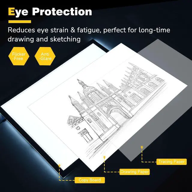 Alt view image 5 of 7 - Yescom A2 Light Pad Diamond Painting Light Board Light Box for Tracing 25"x16" Light Board Artist Drawing Sketching Animation with Paper