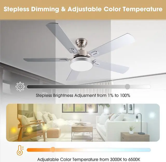 Alt view image 4 of 7 - DELight 52" Ceiling Fan with Light Remote 6 Speed LED Chandelier Lamp Reversible Bedroom
