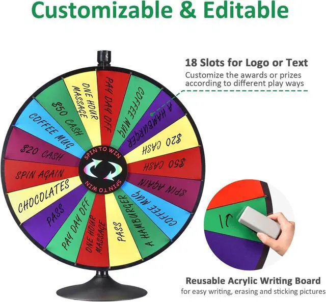 Alt view image 4 of 7 - WinSpin 36" Dual Use Prize Wheel Tabletop or Floor Stand Fortune Spinning Wheel for Tradeshow Carnival Game Wheel, Classic Series