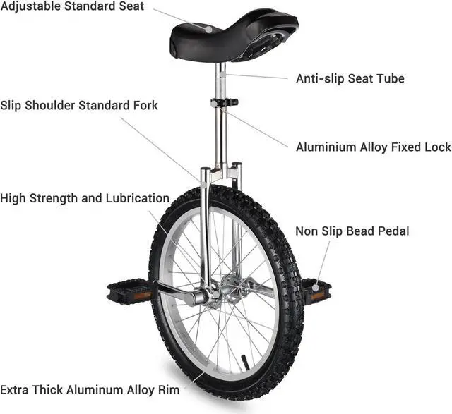 Alt view image 6 of 10 - Yescom 18 In Wheel Outdoor Unicycle Skid-proof Tire Fitness Bicycle Balance Training for Adults Teenagers Kids, Silver
