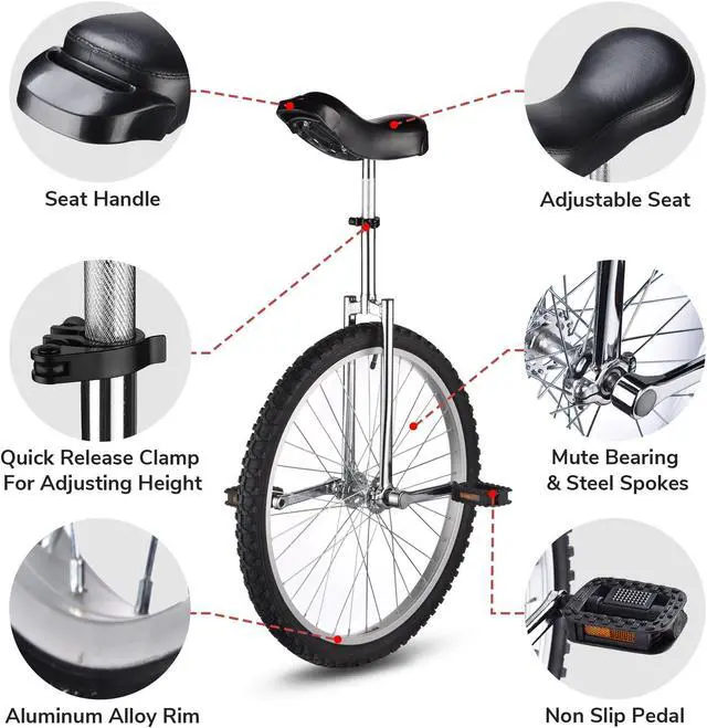 Alt view image 2 of 7 - Yescom 24 In Wheel Outdoor Unicycle Adjustable Seat Anti-Skid Pedal Circus Bike for Adults Teenagers Kids, Silver