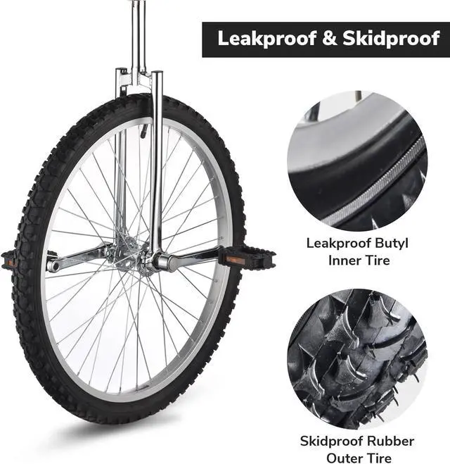 Alt view image 4 of 7 - Yescom 24 In Wheel Outdoor Unicycle Adjustable Seat Anti-Skid Pedal Circus Bike for Adults Teenagers Kids, Silver