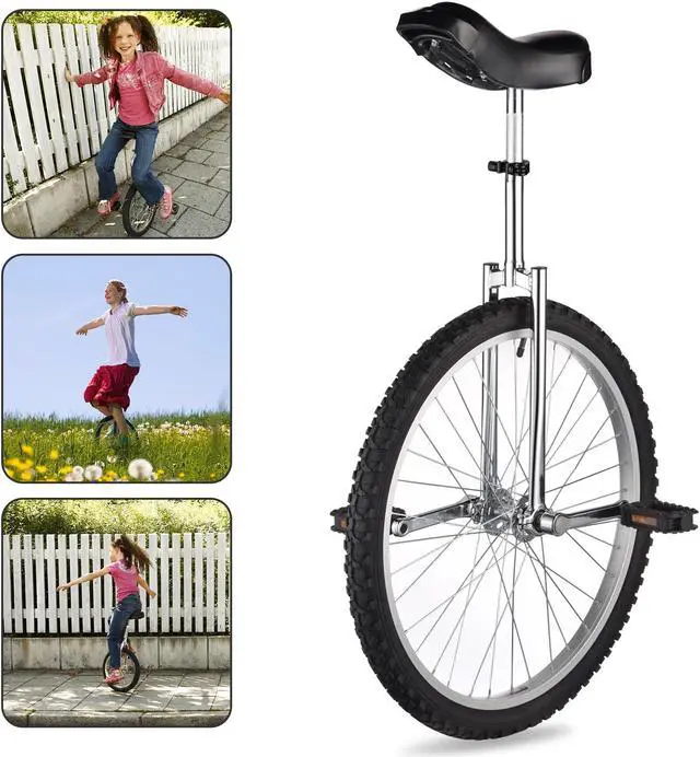 Alt view image 7 of 7 - Yescom 24 In Wheel Outdoor Unicycle Adjustable Seat Anti-Skid Pedal Circus Bike for Adults Teenagers Kids, Silver