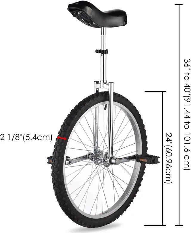 Alt view image 5 of 7 - Yescom 24 In Wheel Outdoor Unicycle Adjustable Seat Anti-Skid Pedal Circus Bike for Adults Teenagers Kids, Silver