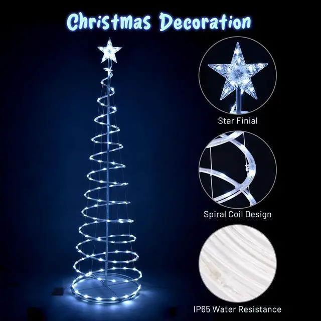 Alt view image 4 of 7 - Yescom Twinkle 6Ft Spiral Christmas Tree Light 182 LED 8 Model for Indoor Outdoor Yard Decoration Cool White 5Pack